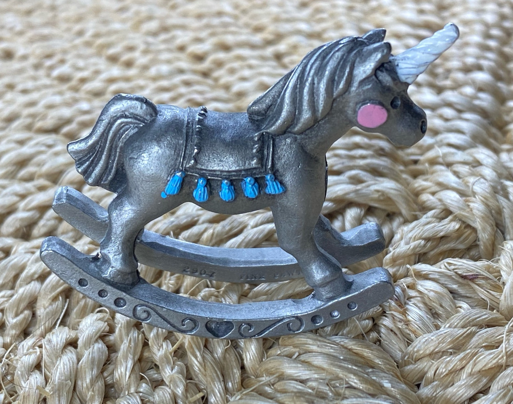 HUDSON 2901 Rocking Baby Unicorn Pewter With Color 1983 Home Decor Collectable